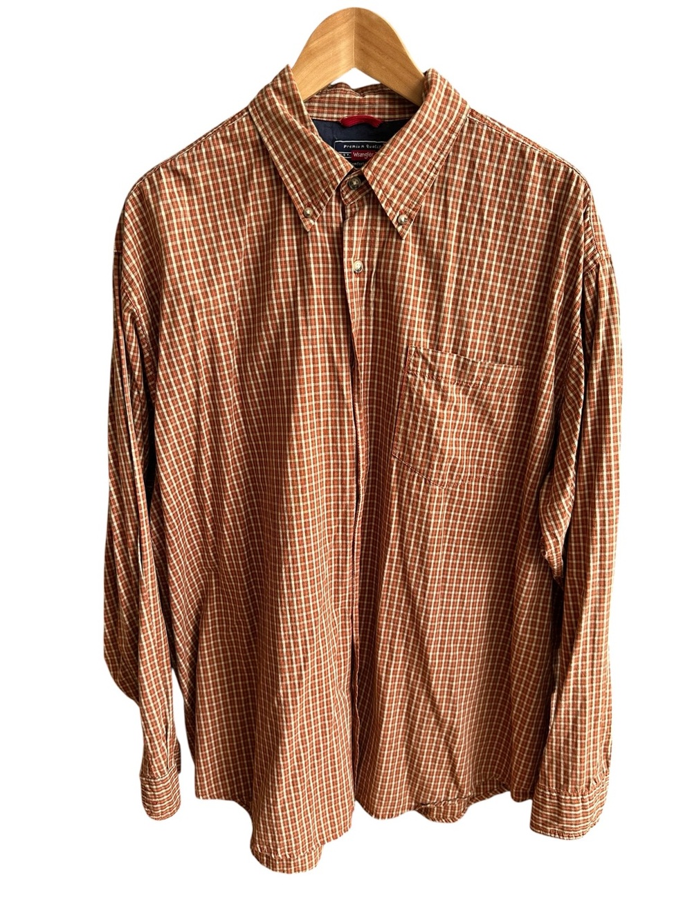 Wrangler Cool River Cotton Mens XL Rust Orange Plaid Button Down Shirt